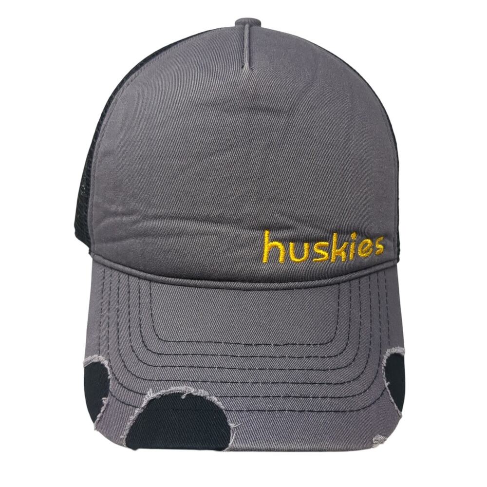 Huskies Snapback Trucker Hat Gray One Size Adjustable Distressed Mesh Back Ha